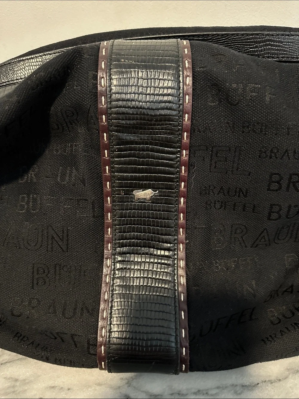 Vintage Braun Buffel Germany Black Monogram Jacquard Boston Bowling Bag lock key